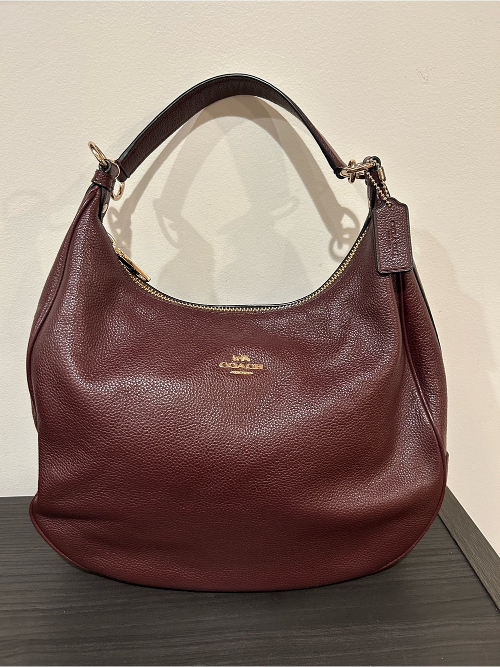 COACH Burgundy Harley Hobo Shoulder Bag Pebble Leather EUC